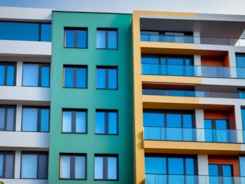 Edificio moderno con iconos de seguro de propiedad Edificio moderno con iconos de seguros en ventanas, puertas y techo, destacando la importancia de los seguros de propiedad en préstamos inmobiliarios
