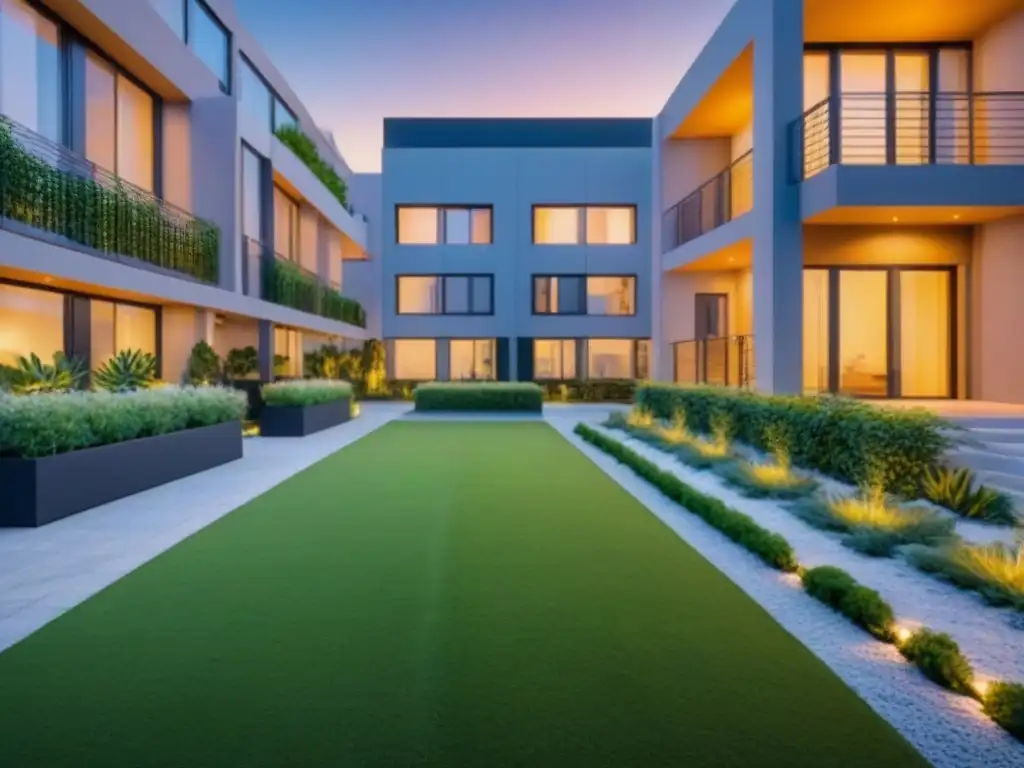Edificio de apartamentos moderno con seguridad de vanguardia | Imagen 8k Edificio moderno con medidas de seguridad avanzadas y exuberante paisajismo, ideal para propiedades de alquiler seguras