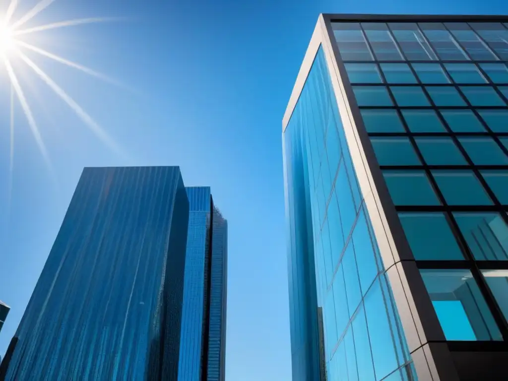 Un edificio moderno de oficinas con fachada de vidrio reflejando la ciudad