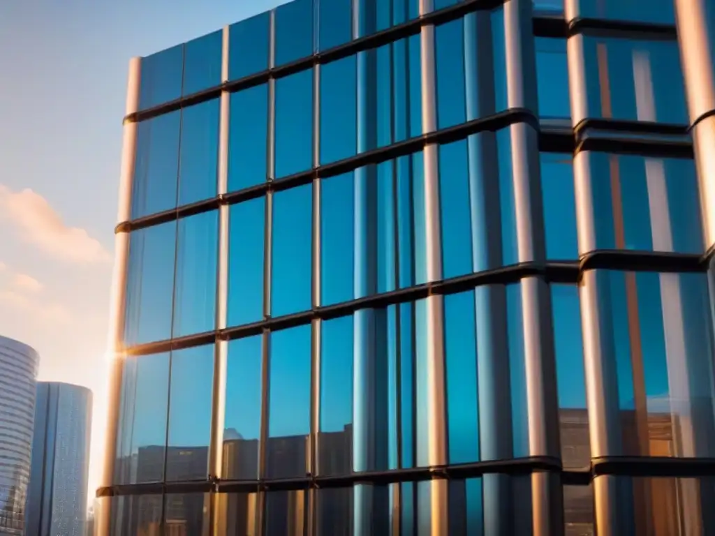 Edificio moderno con paneles solares futuristas Edificio moderno con paneles solares futuristas integrados, reflejando el sol en sus ventanas de vidrio