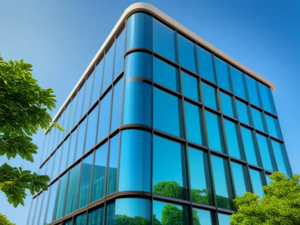 Edificio moderno rodeado de naturaleza, reflejando profesionalismo y sofisticación