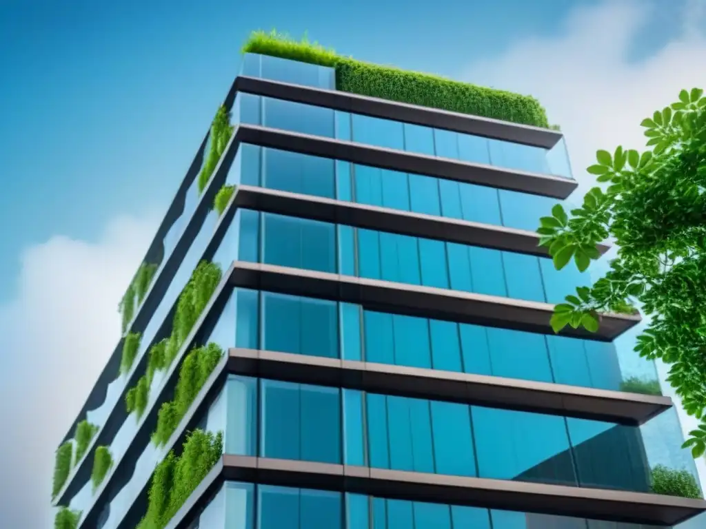 Edificio de alta seguridad con diseño vanguardista y tecnología avanzada Edificio moderno con seguridad integrada, rodeado de vegetación