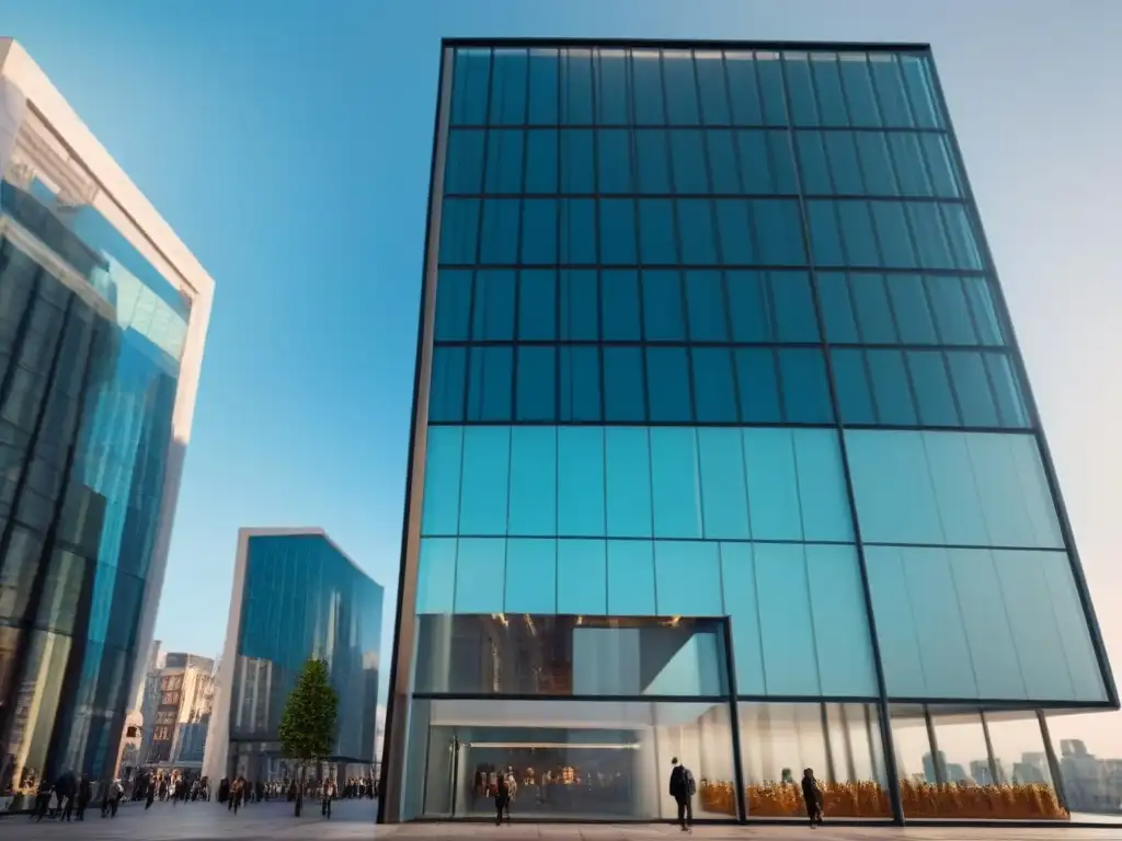 Inversión inmobiliaria: edificio moderno en ciudad vibrante Edificio moderno de vidrio reflejando la ciudad, simbolizando estabilidad y éxito en inversión