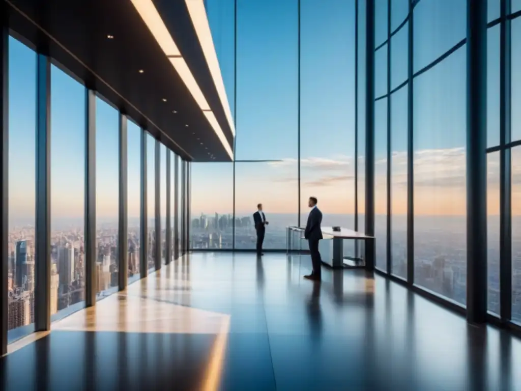 Edificio de oficinas moderno y lujoso en la ciudad Edificio moderno con vista urbana y diseño elegante, reflejando la Importancia de seguros en inversiones