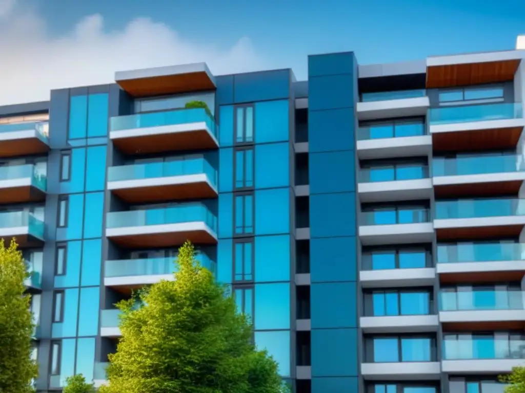 Complejo residencial moderno en 8k con diseño elegante y seguro Edificio multifamiliar moderno y seguro con diseño contemporáneo y áreas verdes exuberantes
