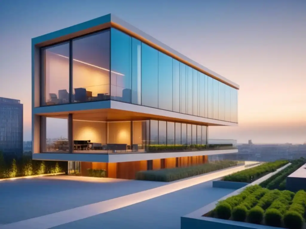 Un edificio de oficinas moderno y ecológico, combina diseño tradicional con elementos futuristas