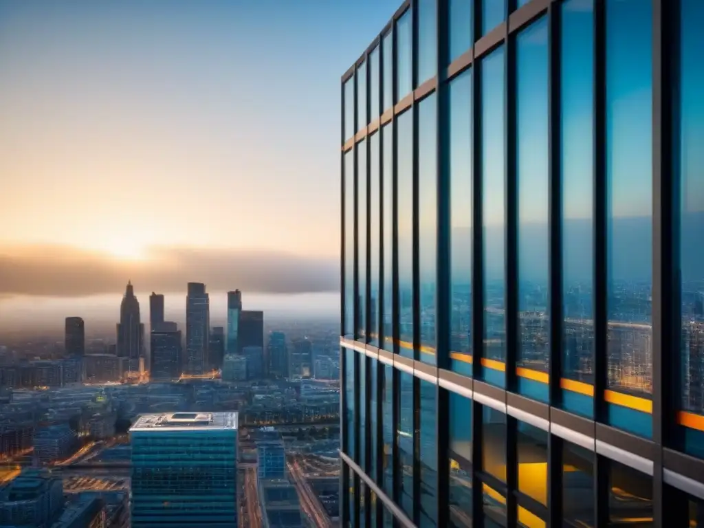 Edificio de oficinas moderno y elegante reflejando la ciudad, estrategias inmobiliarias postcrisis efectivas