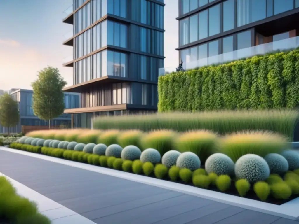 Edificio sostenible: armonía entre naturaleza y arquitectura Un edificio sostenible con Certificación LEED valor proyectos inmobiliarios, rodeado de naturaleza y personas disfrutando