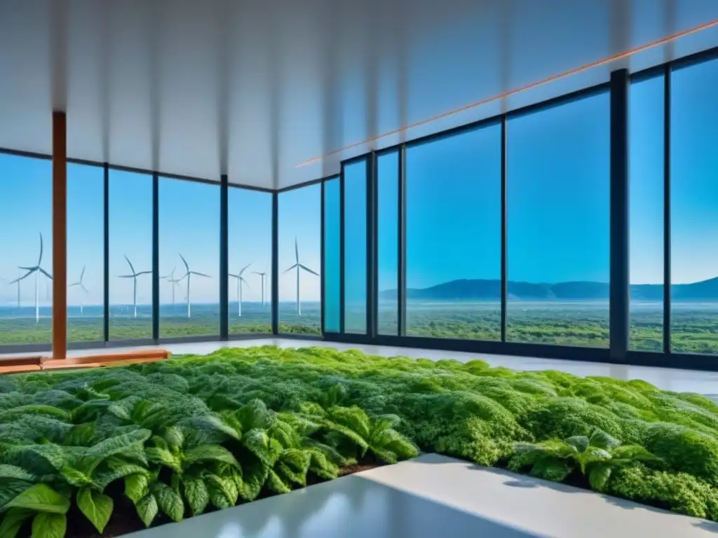Edificio verde futurista: diseño ecoamigable con energía renovable Edificio verde futurista con energías renovables y diseño elegante, en armonía con la naturaleza