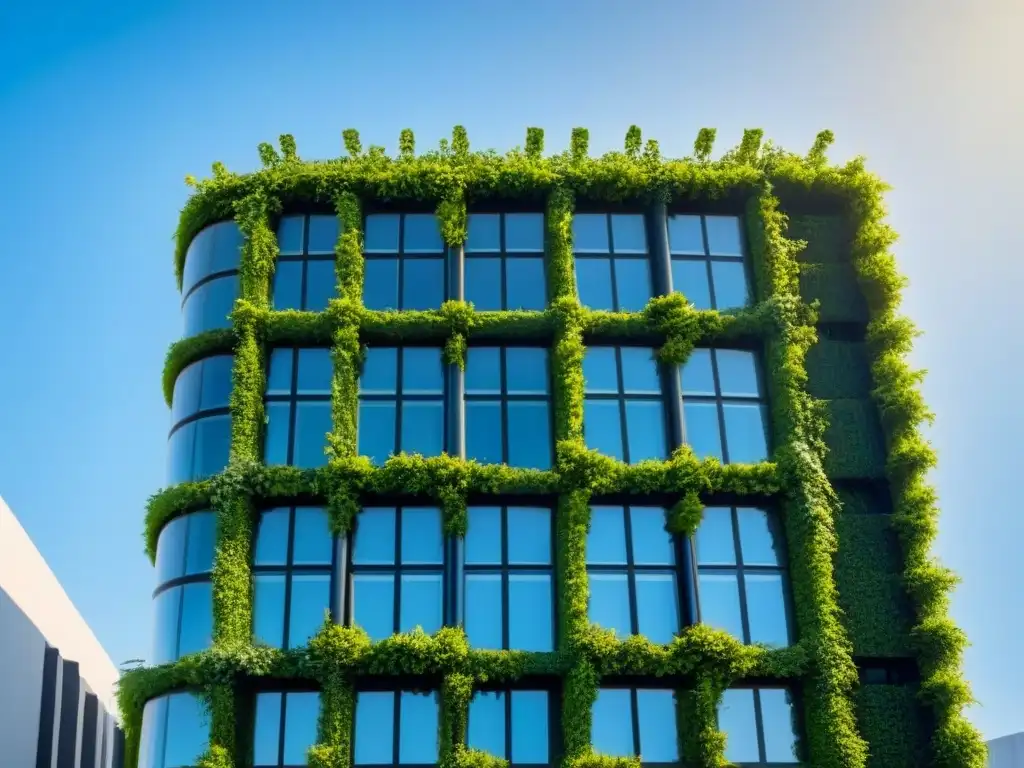Edificio verde futurista con tecnologías sostenibles innovadoras Edificio verde futurista con tecnologías avanzadas y diseño sostenible, simbolizando innovación y sostenibilidad en construcción
