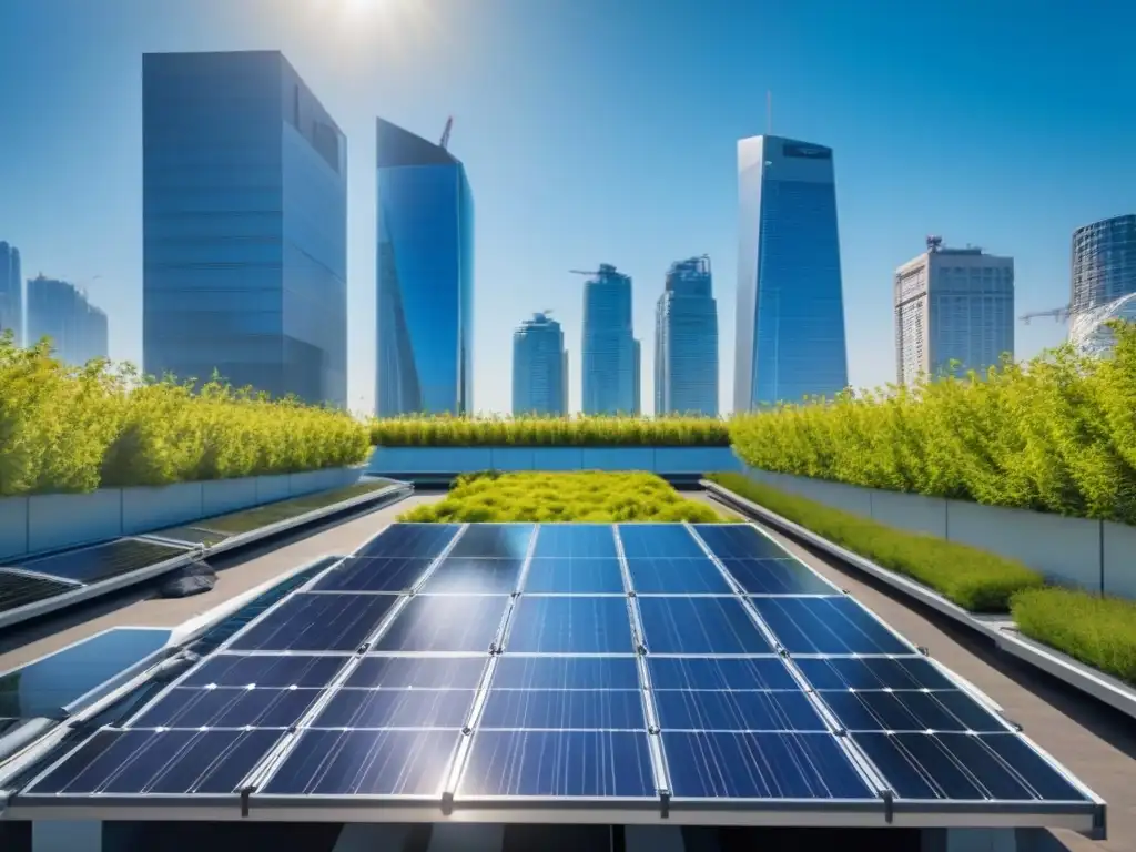 Edificio verde futurista: diseño innovador y sostenible en entorno urbano Un edificio verde futurista con tecnologías sostenibles, en un entorno urbano vibrante