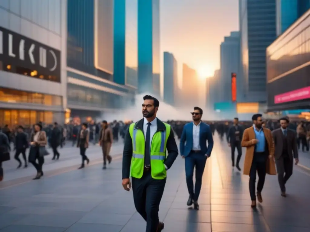 Edificios modernos y gente diversa en una ciudad vibrante, adaptándose a estrategias cambios regulatorios sector inmobiliario