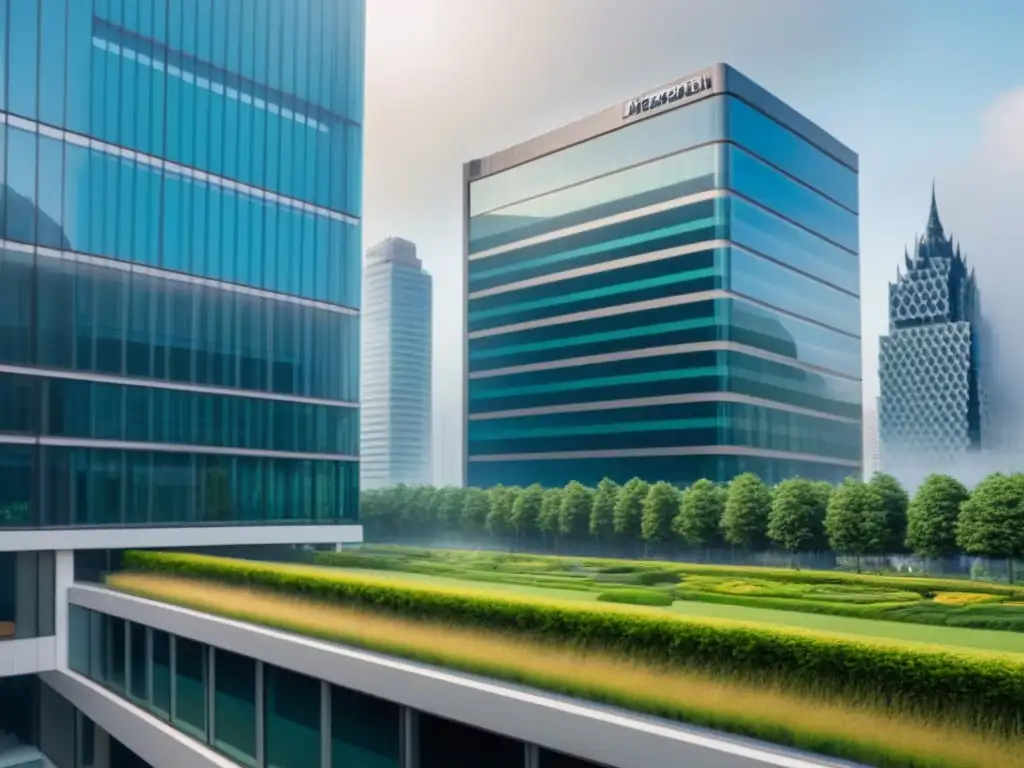 Edificios modernos de oficinas: Competencia en seguros de propiedad 2023 Dos edificios modernos compiten por Programas afiliados seguros propiedad 2023, reflejando innovación y sustentabilidad