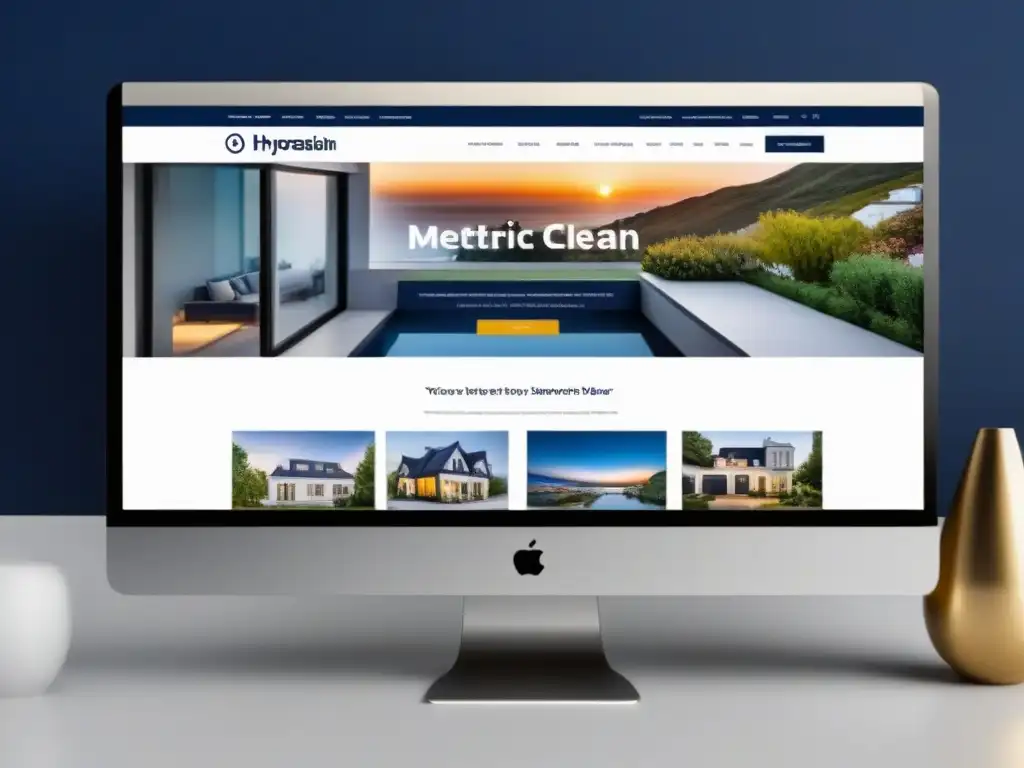 Web inmobiliaria elegante y moderna en 8k Un elegante diseño web inmobiliario con imagen de lujo y elementos de navegación intuitivos