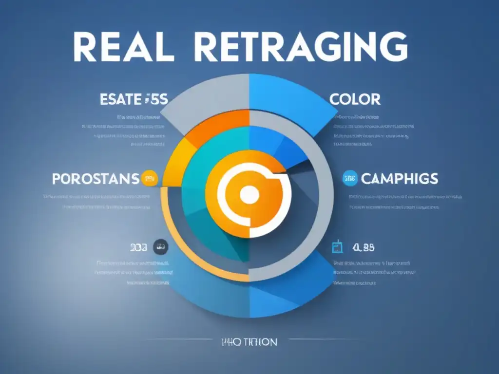 Infografía de retargeting inmobiliario: estrategias efectivas Infografía elegante de estrategias retargeting mercado inmobiliario con diseño moderno y profesional en tonos azules y grises