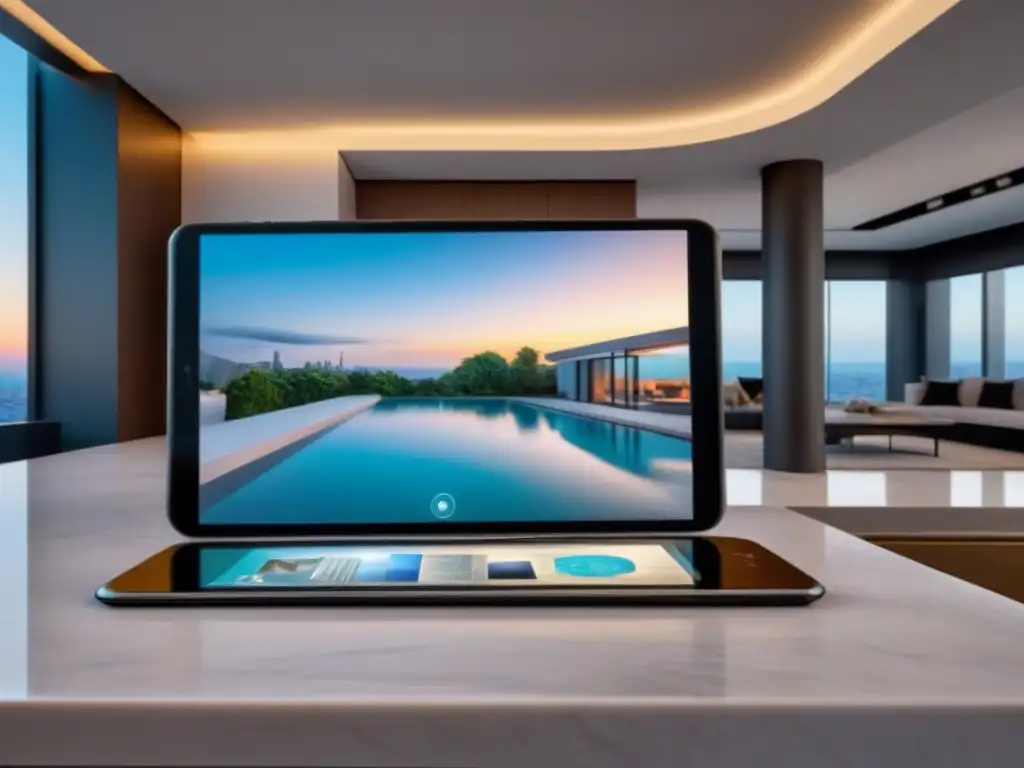 Realidad virtual de lujo: tour 3D en penthouse Elegante visión del futuro: VR en mármol rodeado de lujo y tecnología