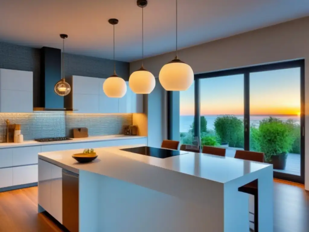 Cocina de lujo con diseño moderno y elegante Un elegante impacto de luz en una lujosa cocina moderna con detalles de diseño refinados