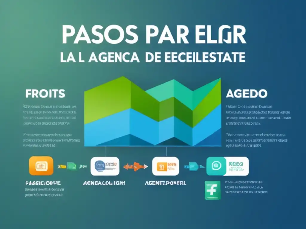 Guía Profesional para Elegir Agencia de Crédito Infografía elegante sobre cómo elegir la mejor agencia de crédito en financiamiento inmobiliario, con iconos coloridos y diseño profesional