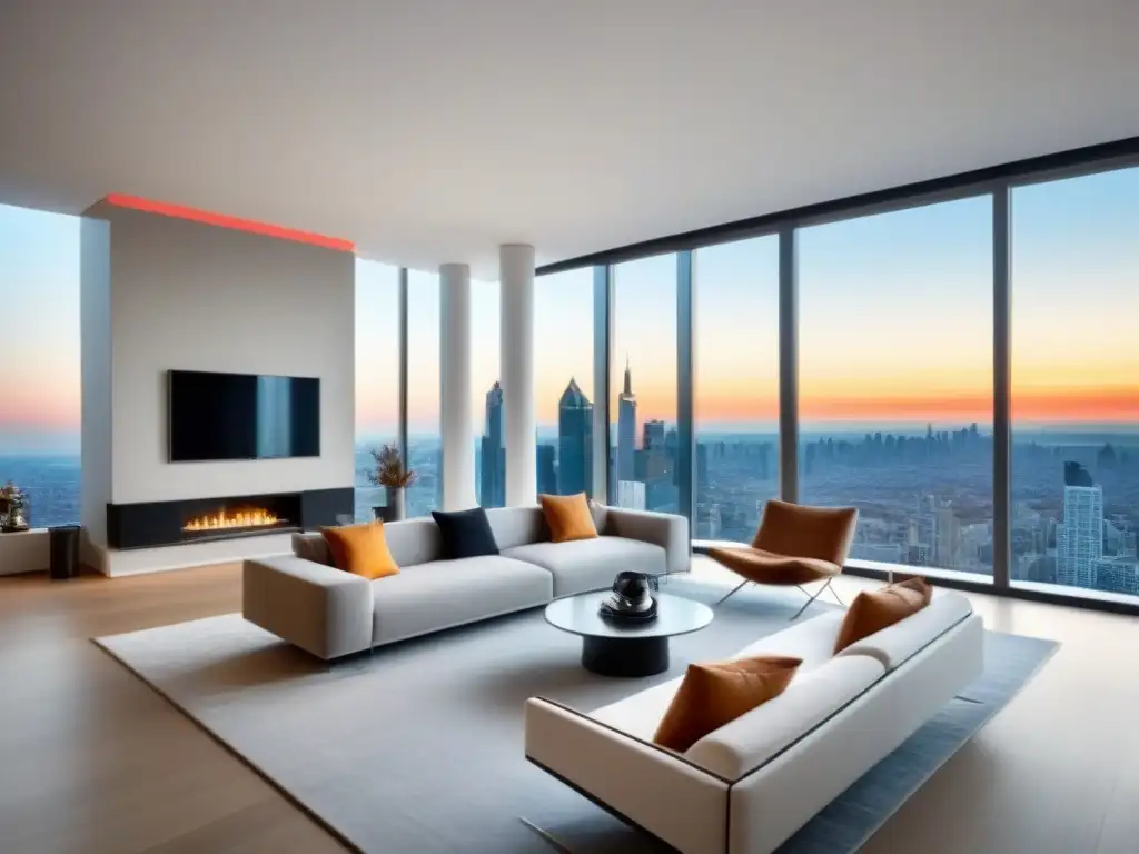 Penthouse de lujo con vista urbana: decoración contemporánea y ambiente sofisticado Elegante penthouse con decoración contemporánea y vistas a la ciudad