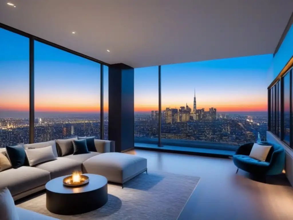 Penthouse de lujo con vista urbana y diseño elegante Elegante penthouse de lujo con vista a la ciudad y diseño moderno