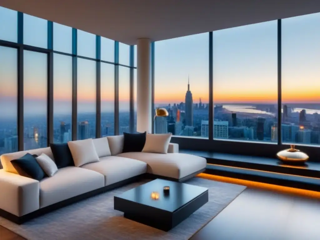 Moderno penthouse de lujo con vistas a la ciudad Elegante penthouse con vista a la ciudad, muebles modernos y sistema de automatización del hogar