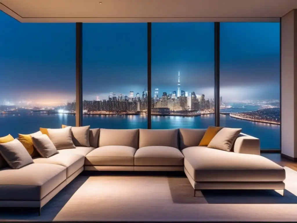 Ático de lujo con vista a la ciudad de noche: sofisticación y opulencia Elegante penthouse con vista nocturna de la ciudad