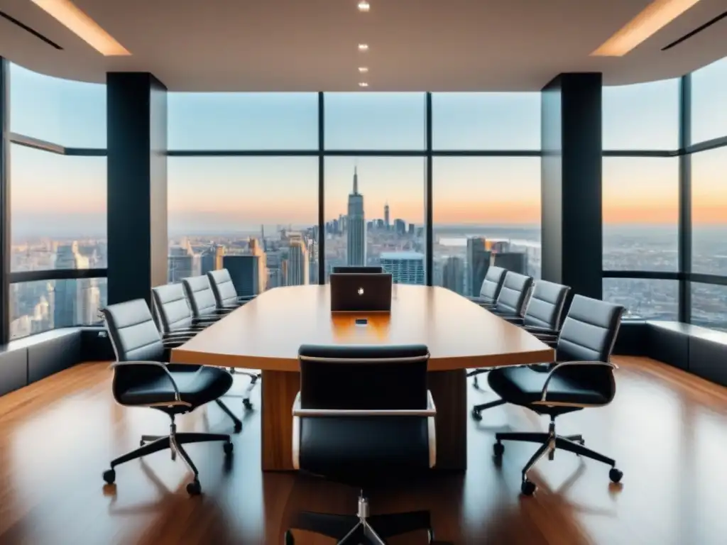 Sala de reuniones moderna para negociaciones inmobiliarias Elegante sala de conferencias con vistas a la ciudad, ideal para negociar con acreedores inmobiliarios