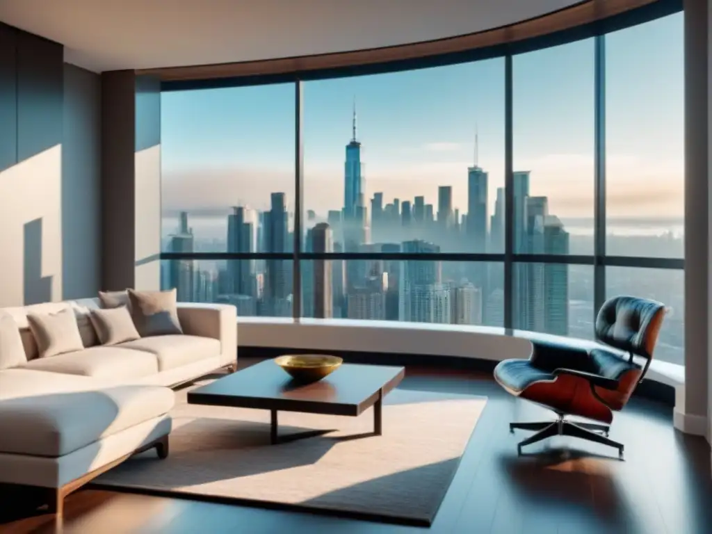 Salón de lujo en propiedad financiada con préstamo jumbo: sofisticación y elegancia en la ciudad Elegante sala de estar en propiedad financiada con préstamo jumbo, con vista a la ciudad y decoración sofisticada