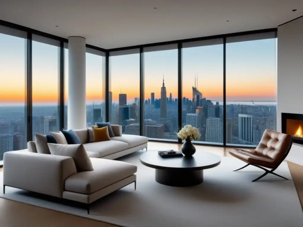 Salón de lujo en propiedad renovada con vistas a la ciudad Elegante sala de estar en propiedad renovada con vista a la ciudad, sofisticada y cómoda, ideal para flipping propiedades inversión rápida