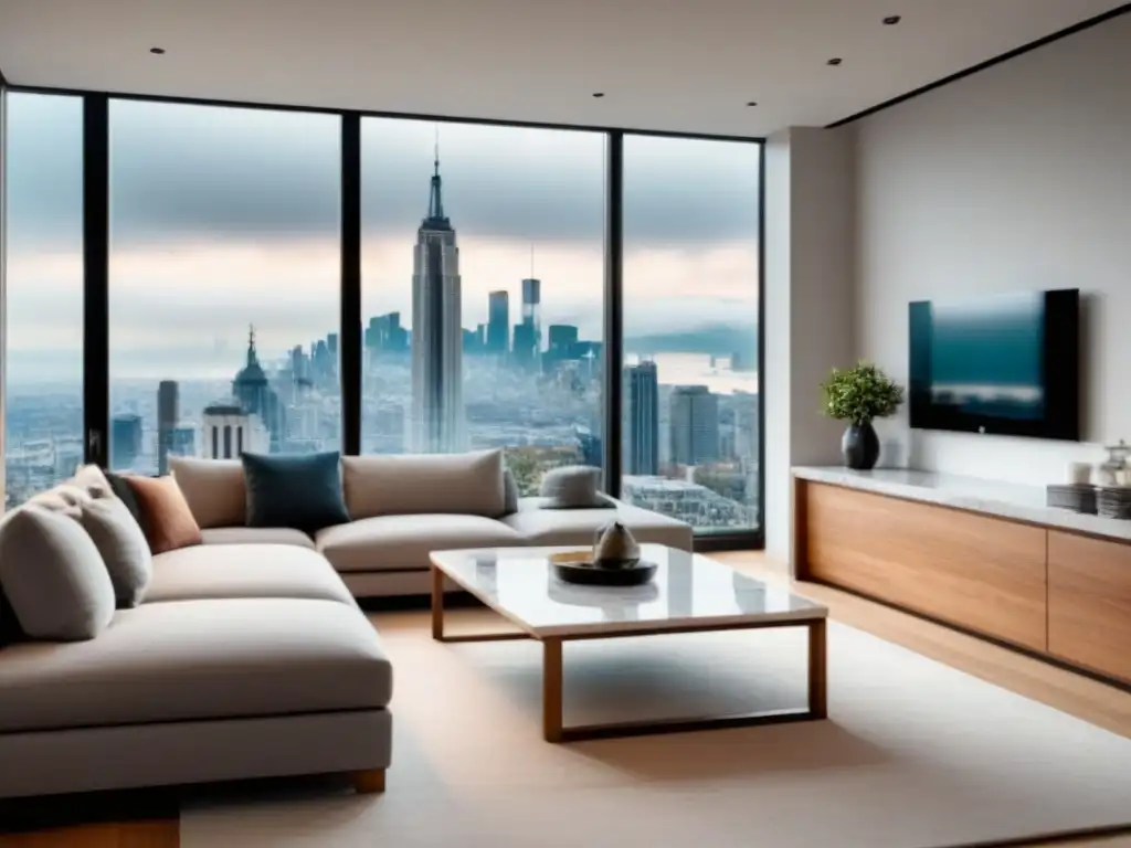 Sofisticado salón renovado con estilo urbano y moderno Elegante sala de estar renovada con tendencias mercado inmobiliario Flipping