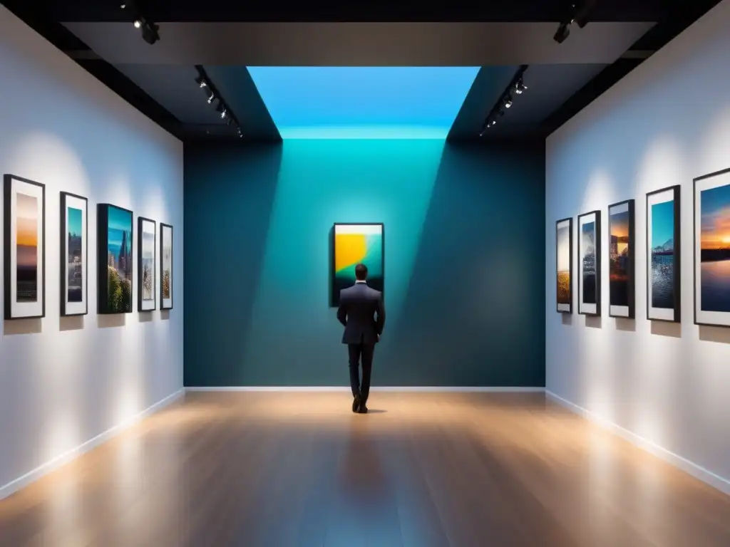 Galardón cultural: arte contemporáneo en alta resolución Un elegante salón de arte contemporáneo iluminado por una suave luz natural