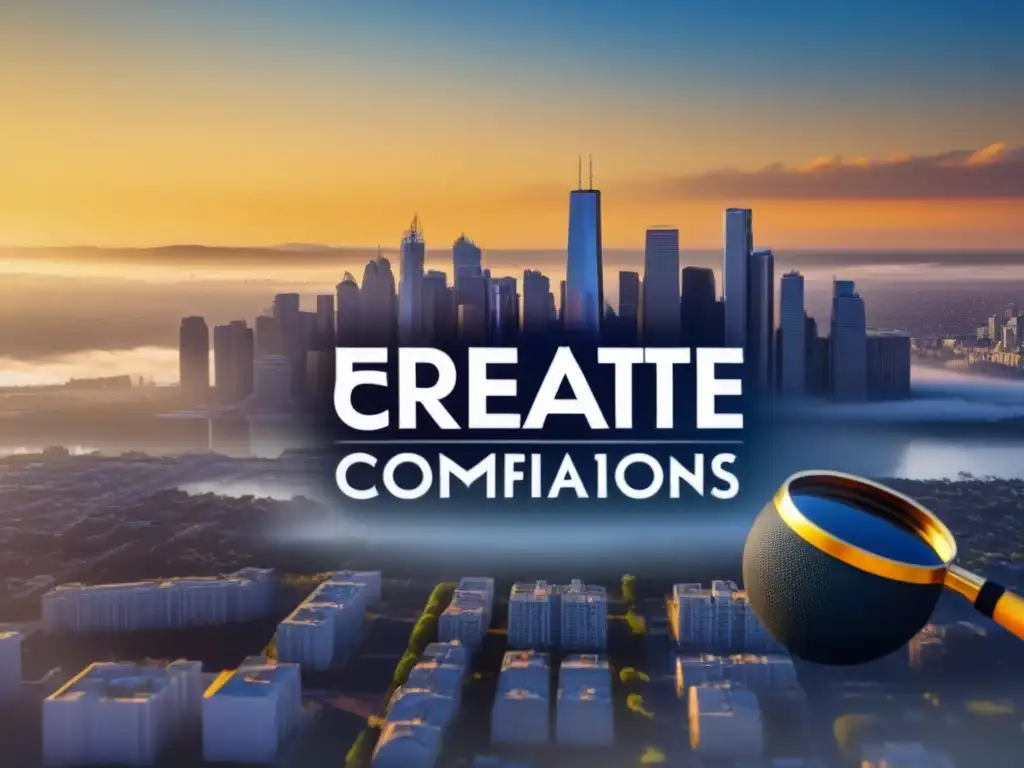 Emblema de certificación inmobiliaria: detallado y moderno Un emblema de certificación inmobiliaria moderno y detallado con elementos arquitectónicos y una ciudad al atardecer