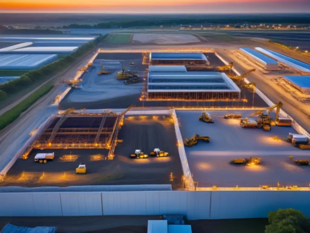Innovación en construcción: arquitectos y ingenieros colaboran al atardecer Un emocionante crepúsculo en un sitio de construcción moderno, donde arquitectos e ingenieros colaboran en planos bajo la cálida luz del sol