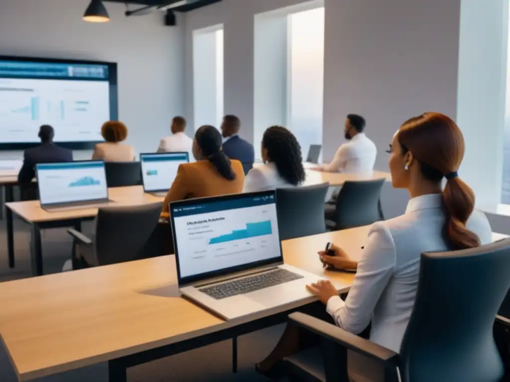 Emprendedores en Workshop de Certificación Inmobiliaria: Crecimiento Profesional y Aprendizaje en un Ambiente Innovador Emprendedores en certificación de bienes raíces en aula moderna y dinámica