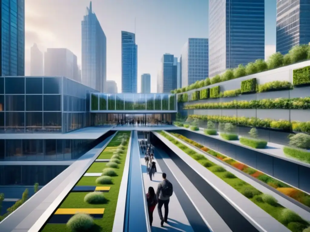 Cityscape accesible del futuro: innovación y diversidad Un entorno urbano futurista con edificaciones innovadoras y accesibles, donde la diversidad y la inclusión son protagonistas
