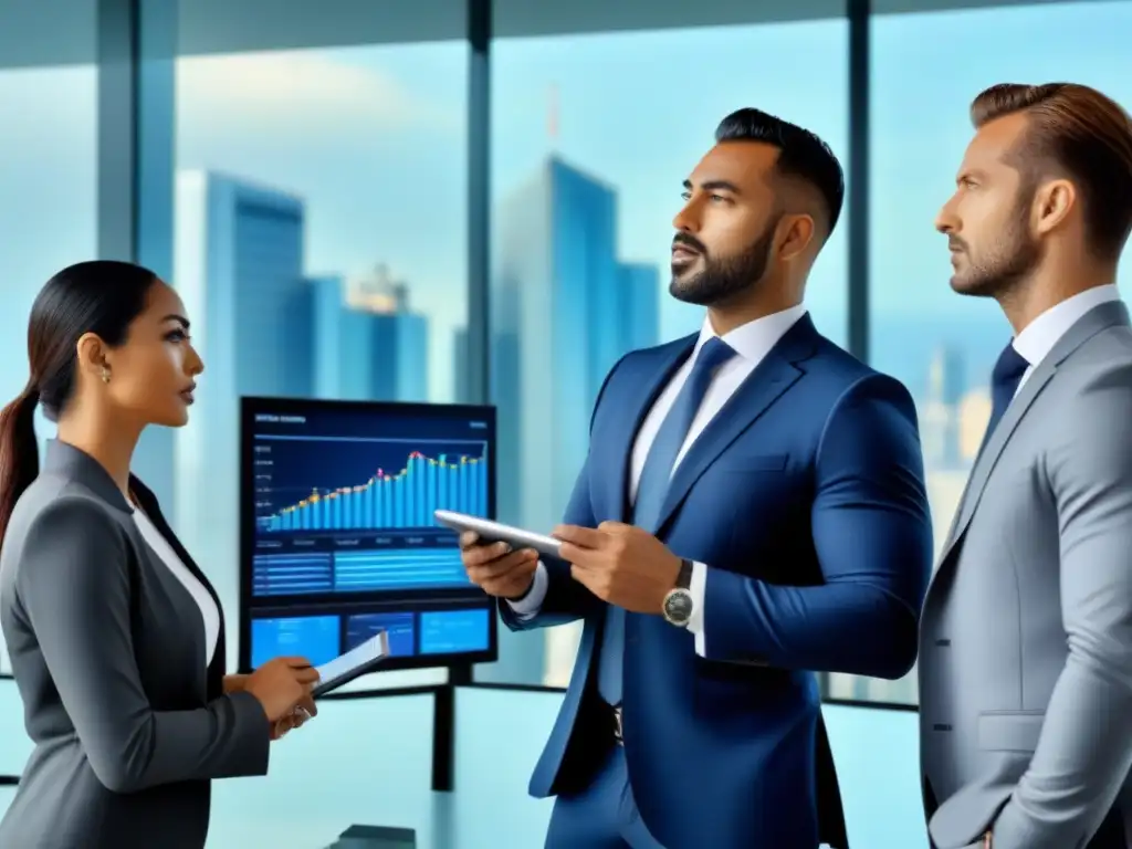 Equipo diverso auditando riesgos en bienes raíces Equipo diverso en auditoría gestión riesgos inmobiliarios en oficina moderna