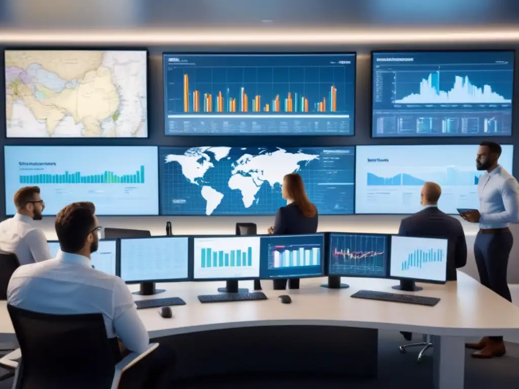 Profesionales analizan datos demográficos en oficina moderna - Imagen 8k Un equipo diverso analiza datos demográficos en una oficina moderna