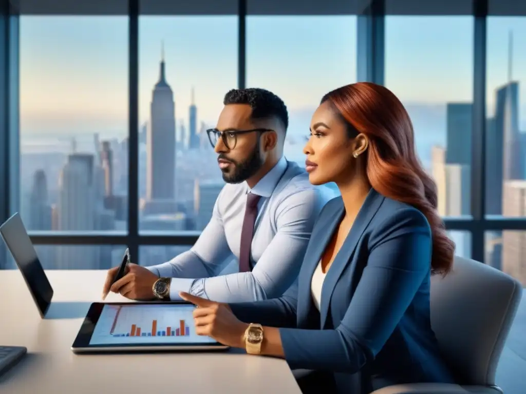 Profesionales en oficina moderna: Estrategias financieras para renovación Equipo diverso discutiendo estrategias financieras para renovaciones inmobiliarias