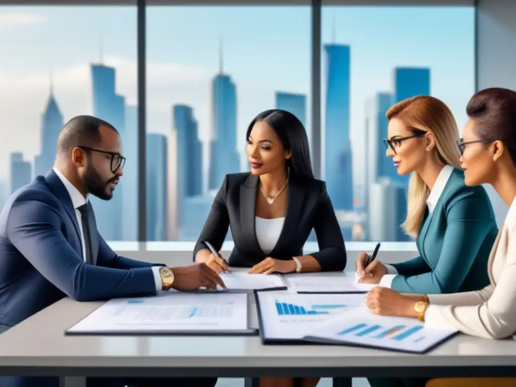 Estrategias inmobiliarias: brainstorming profesional diverso Equipo diverso planificando estrategias en sector inmobiliario