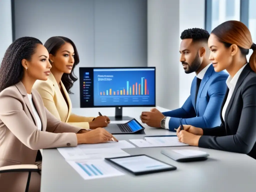 Profesionales diversificados mejorando ratios de deuda Equipo diverso en oficina moderna mejora relación deuda ingreso para crédito inmobiliario