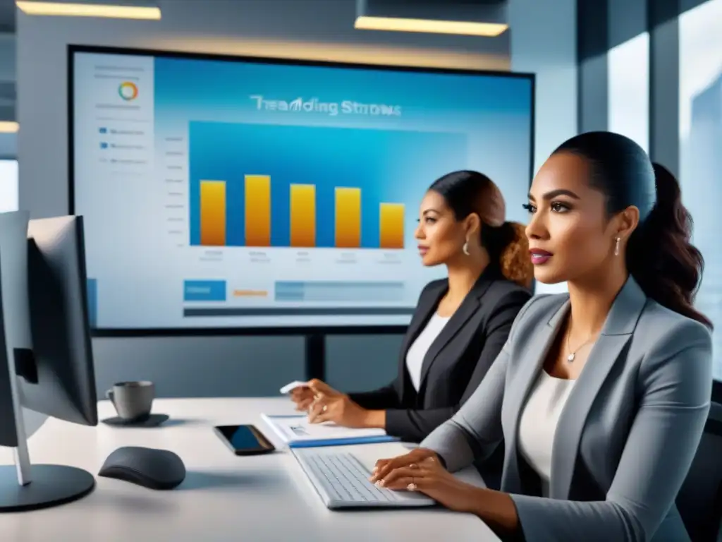 Equipo diverso crea estrategia de marketing digital en oficina moderna Equipo diverso en oficina moderna, creando estrategia afiliados seguros propiedad