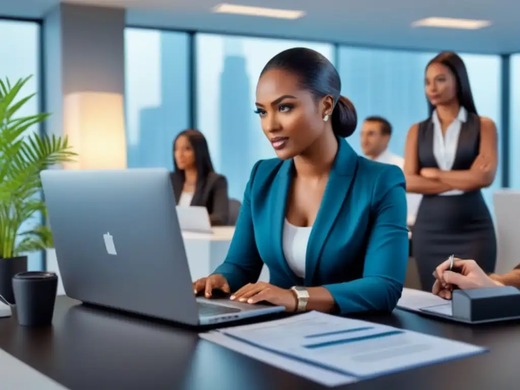 Profesionales diversos discuten pólizas de seguros en oficina moderna Equipo diverso colaborando en una oficina moderna mientras discuten sobre 'Errores al contratar seguros inmobiliarios'