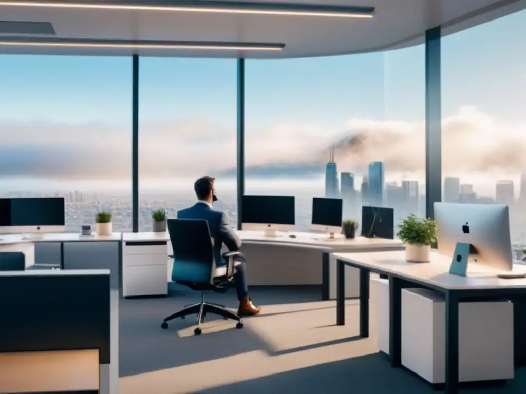 Oficina moderna con tecnología inmobiliaria innovadora Equipo diverso colaborando en oficina moderna con Apps de gestión inmobiliaria online