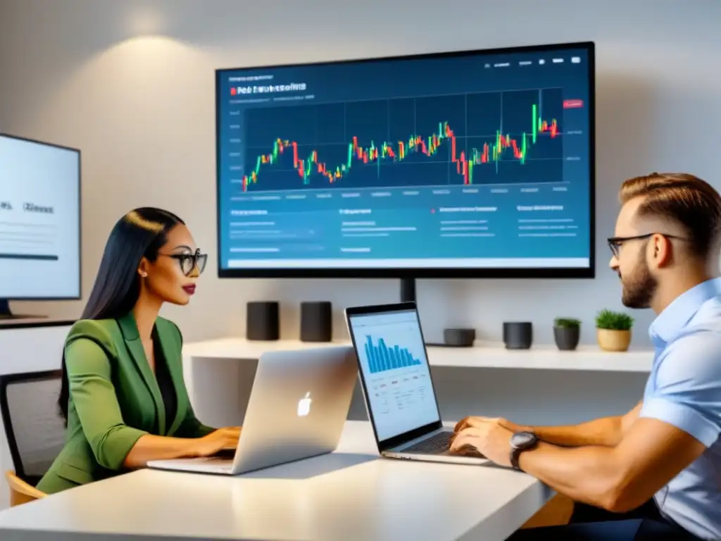 Equipo de profesionales colaborando en estrategia SEO inmobiliaria Equipo diverso de profesionales colaborando en estrategia de SEO para inversores inmobiliarios en oficina moderna y dinámica