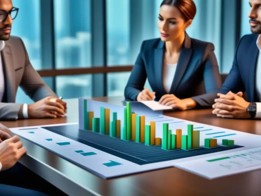 Equipo diverso analizando riesgos en inversiones inmobiliarias Un equipo diverso de profesionales inmobiliarios analizando riesgos en inversiones, en una reunión estratégica