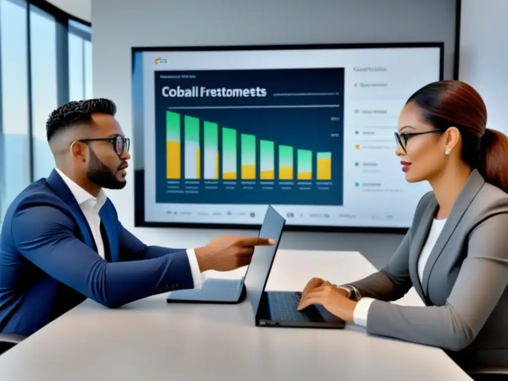 Equipo diverso analizando datos de inversiones inmobiliarias Un equipo diverso de profesionales en una oficina moderna, analizando datos de inversión inmobiliaria