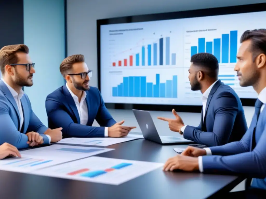 Equipo de profesionales en oficina moderna discutiendo seguros Equipo diverso de profesionales colaborando en una oficina moderna, comparar seguros propiedad inversores