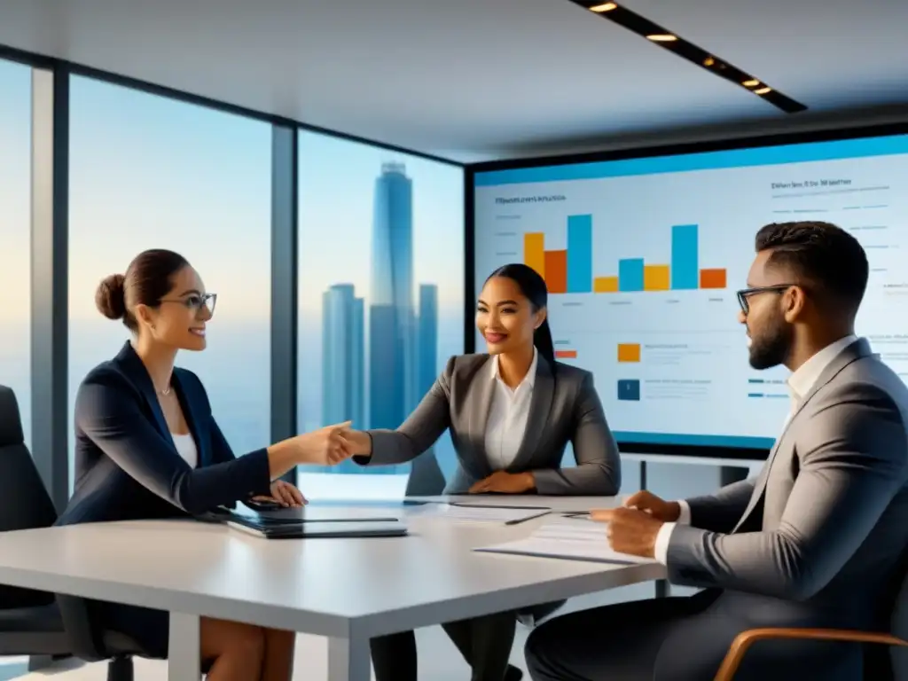 Equipo diverso en oficina moderna: financiamiento inmobiliario 8k Un equipo diverso de profesionales en una oficina moderna, colaborando en Herramientas digitales financiamiento inmobiliario