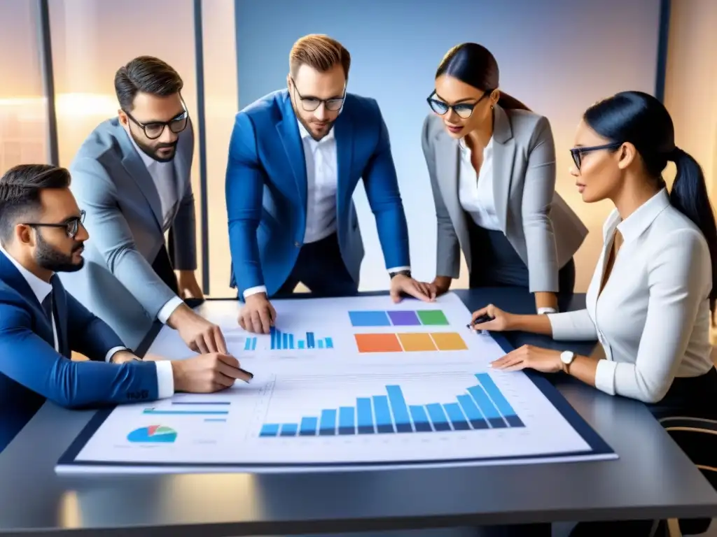 Equipo de profesionales planificando financiamiento inmobiliario Equipo diverso discute regulaciones locales financiamiento inmobiliario en moderna sala con tecnología avanzada