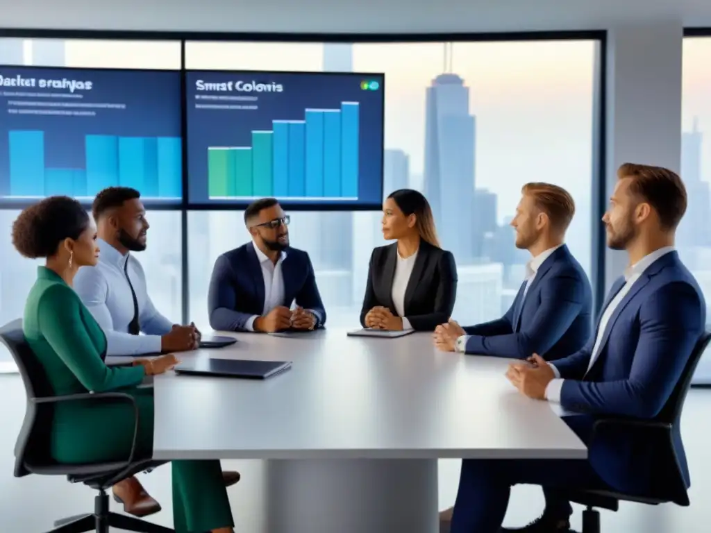 Brainstorming diverso en oficina moderna: estrategias inmobiliarias Equipo diverso en sesión de lluvia de ideas sobre Desafíos financiamiento inmobiliario superar en oficina moderna